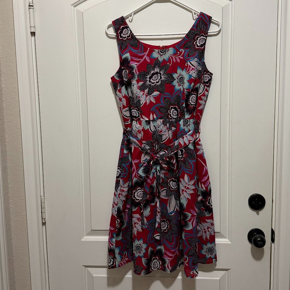 Dress - Talbots Red Floral Patterned Fit and Flare Sundress size 6